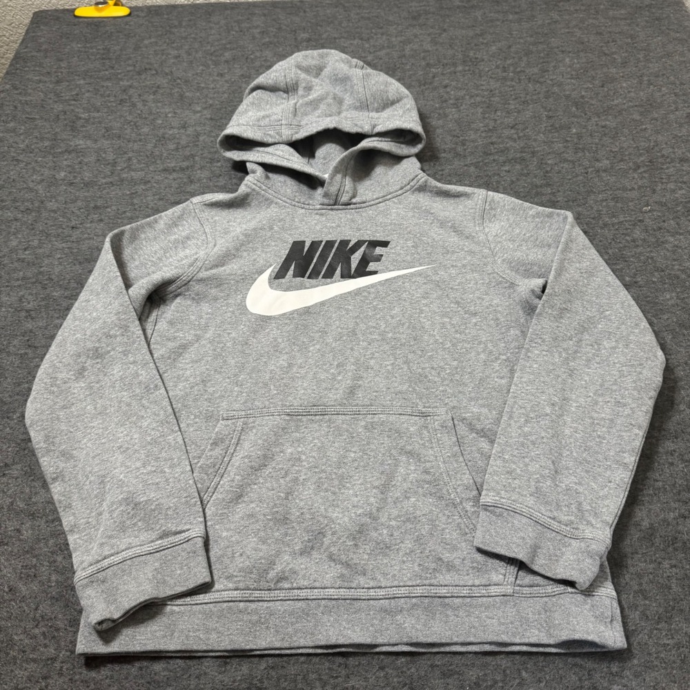 Nike Kids Sportswear Fleece Hoodie Gray Black Logo CJ7861-091 Size L